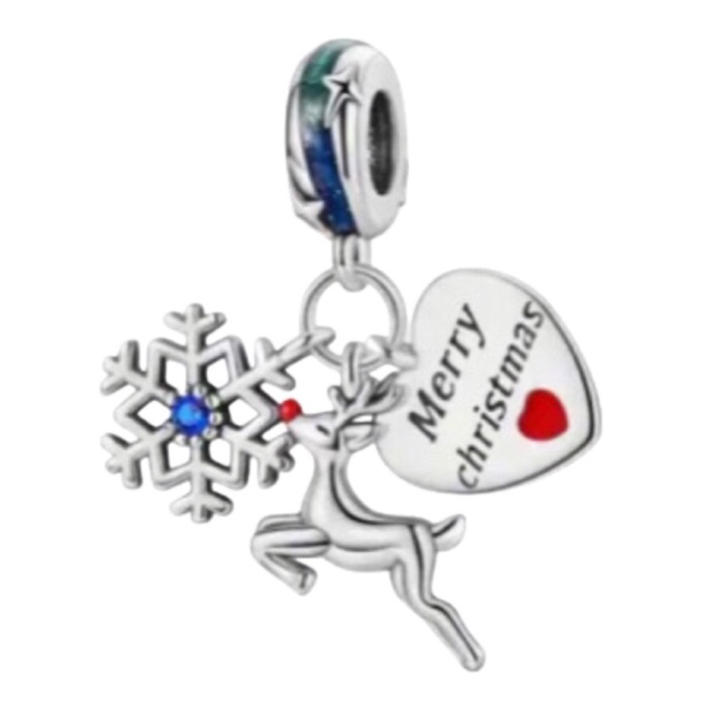 Merry Christmas Reindeer Snowflake Charm Pandora Style